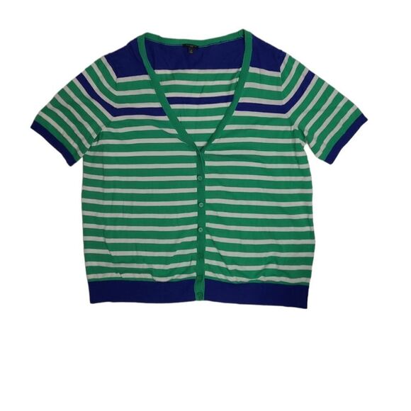 TALBOTS green and blue striped short sleeve cardigan sweater 1X - Picture 1 of 8